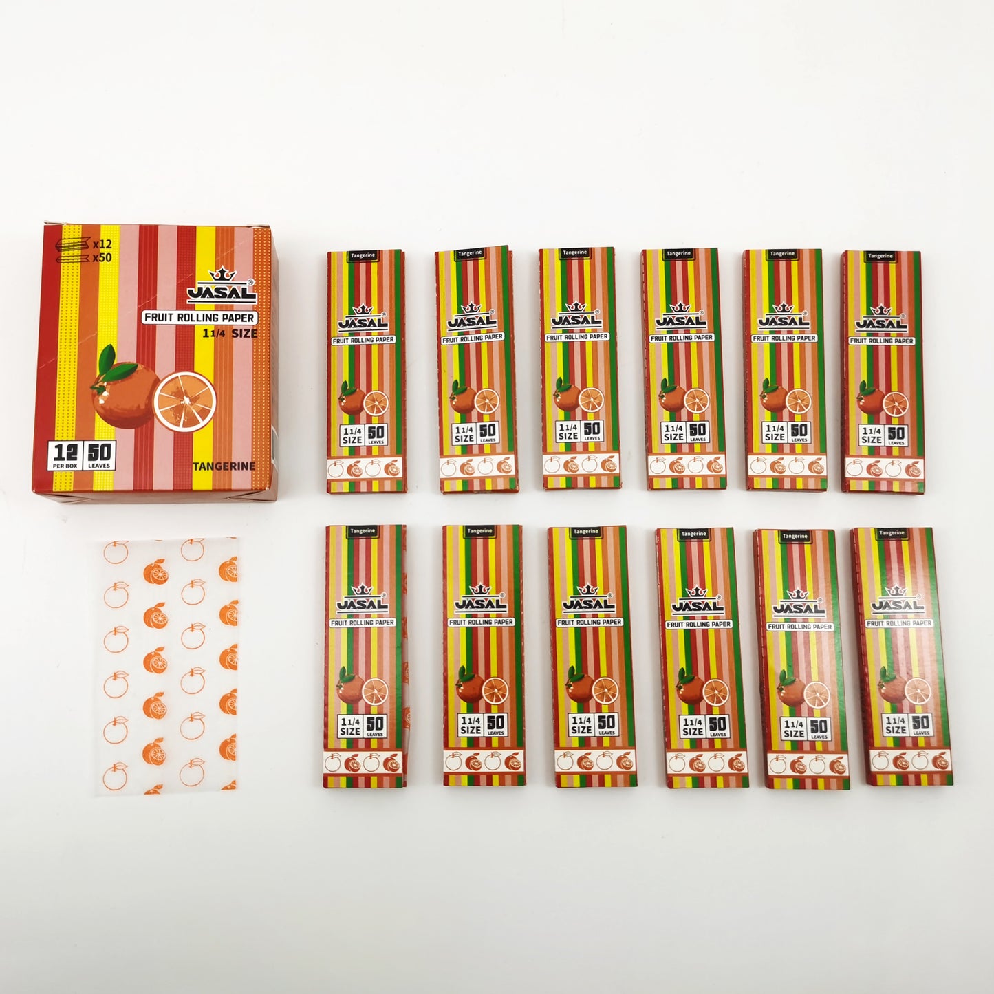 UASAL Fruit Flavor 1¼ Rolling Papers -12 Packs 78mam Rolling Papers (50 Leaves in Pack) 600 Total,Tangerine