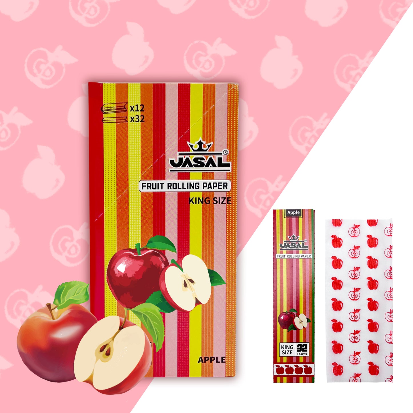 UASAL Fruit Flavor Kingsize Rolling Papers -12 Packs 108mm Rolling Papers (32 Leaves in Pack) 384 Total,Apple