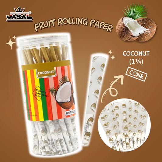 UASAL 48 Cone Coconut Fruit Flavor 1¼ Cones Smoking Rolled 84MM Rolling Paper with Tips & Packing Tubes Included