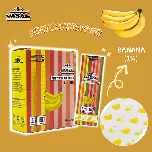 UASAL Fruit Flavor 1¼ Rolling Papers -12 Packs 78mam Rolling Papers (50 Leaves in Pack) 600 Total,Banana