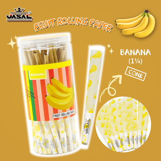 UASAL 48 Cone Banana Fruit Flavor 1¼ Cones Smoking Rolled 84MM Rolling Paper with Tips & Packing Tubes Included