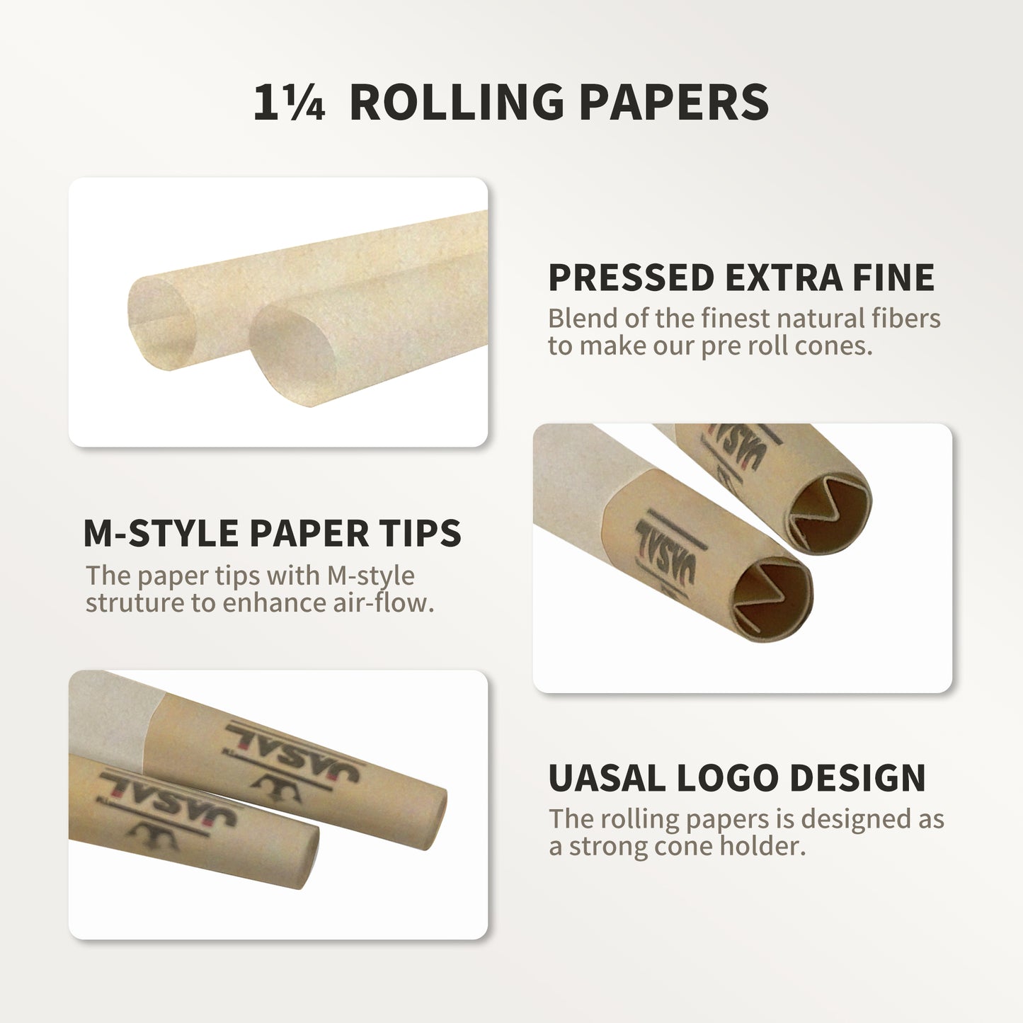 UASAL 100 Cone Classic 1¼ Cones Smoking Rolled 84MM Rolling Paper with Tips & Packing Tubes Included