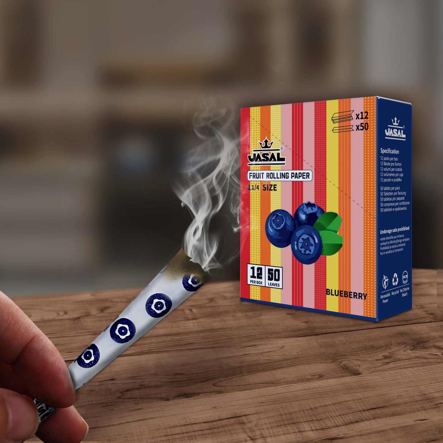 UASAL Fruit Flavor 1¼ Rolling Papers -12 Packs 78mm Rolling Papers (50 Leaves in Pack) 600 Total,Strawberry