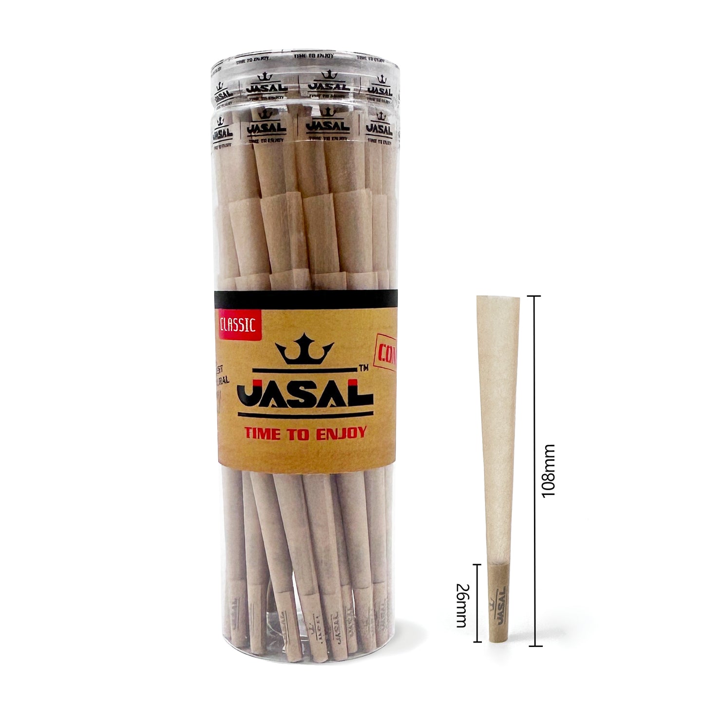 UASAL 100 Cone Classaic Kingsize Cones Smoking Rolled 108MM Rolling Paper with Tips & Packing Tubes Included