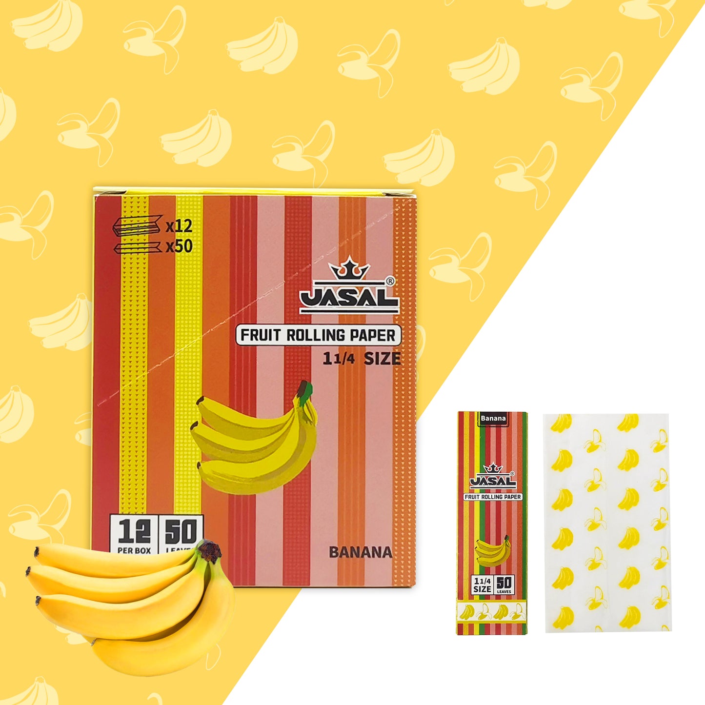 UASAL Fruit Flavor 1¼ Rolling Papers -12 Packs 78mam Rolling Papers (50 Leaves in Pack) 600 Total,Banana