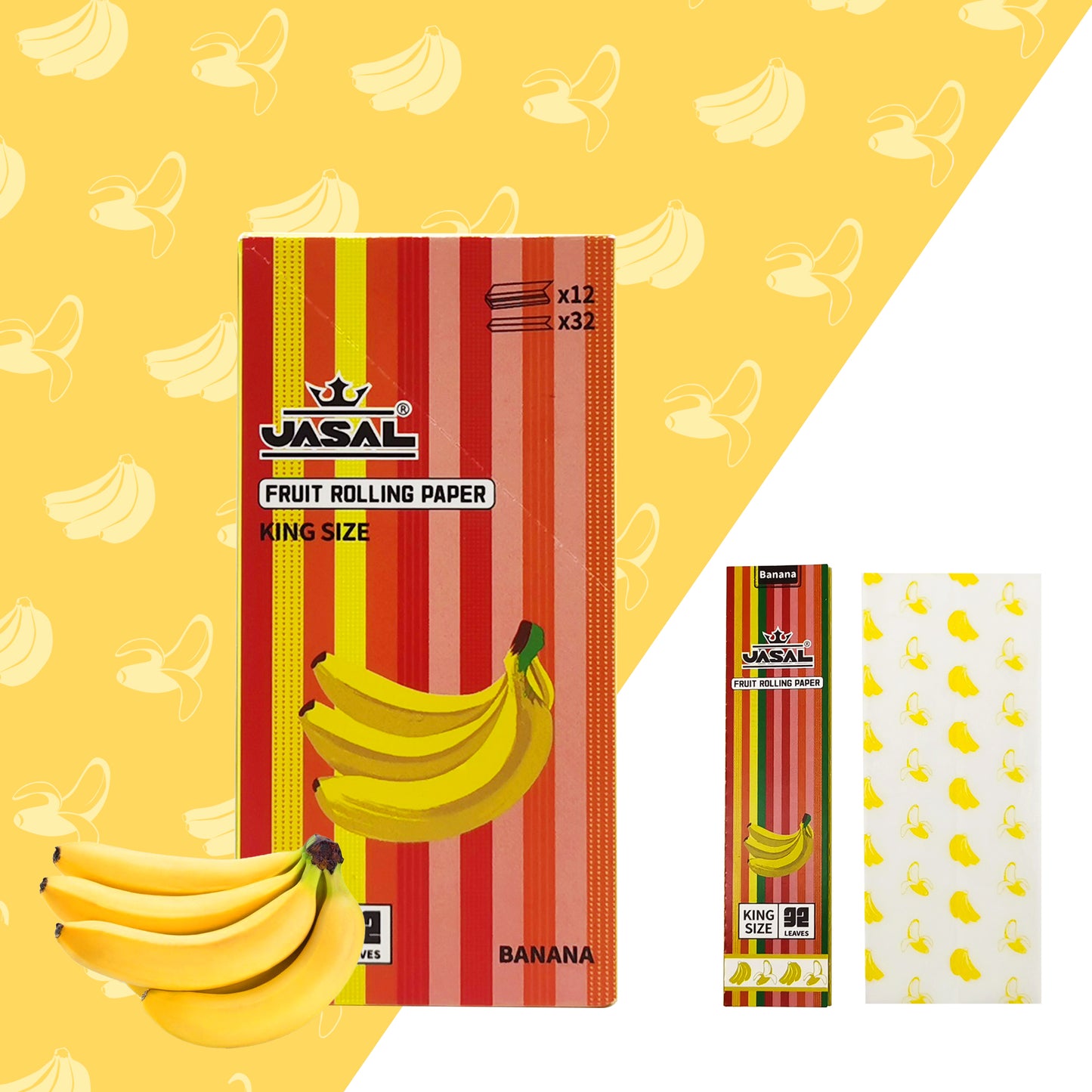 UASAL Fruit Flavor Kingsize Rolling Papers -12 Packs 108mm Rolling Papers (32 Leaves in Pack) 384 Total,Banana