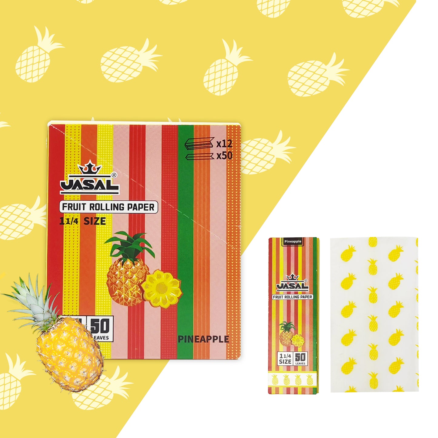 UASAL Fruit Flavor 1¼ Rolling Papers -12 Packs 78mam Rolling Papers (50 Leaves in Pack) 600 Total,Pineapple