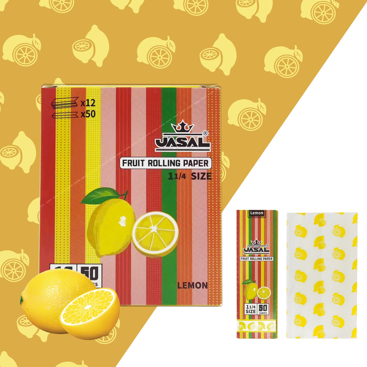 UASAL Fruit Flavor 1¼ Rolling Papers -12 Packs 78mam Rolling Papers (50 Leaves in Pack) 600 Total,Lemon