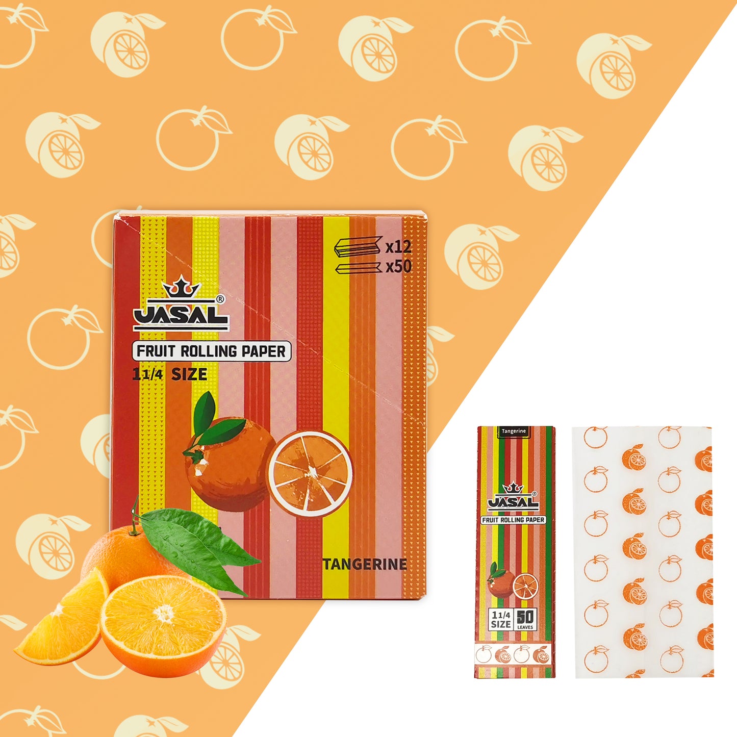 UASAL Fruit Flavor 1¼ Rolling Papers -12 Packs 78mam Rolling Papers (50 Leaves in Pack) 600 Total,Tangerine