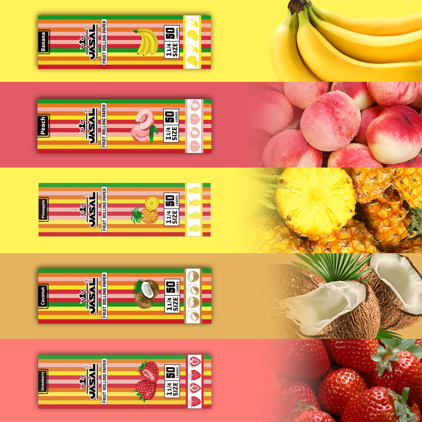 UASAL Fruit Flavor 1¼ Rolling Papers -12 Packs 78mm Rolling Papers (50 Leaves in Pack) 600 Total,Strawberry