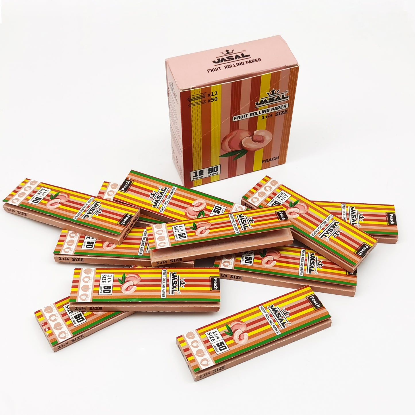 UASAL Fruit Flavor 1¼ Rolling Papers -12 Packs 78mam Rolling Papers (50 Leaves in Pack) 600 Total,Peach