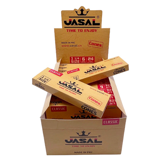 UASAL 24 Pack Classic 1¼ Cones (6 Cones in Pack)Smoking Rolled Rolling Paper with Tips & Packing Tubes Included,144 Total