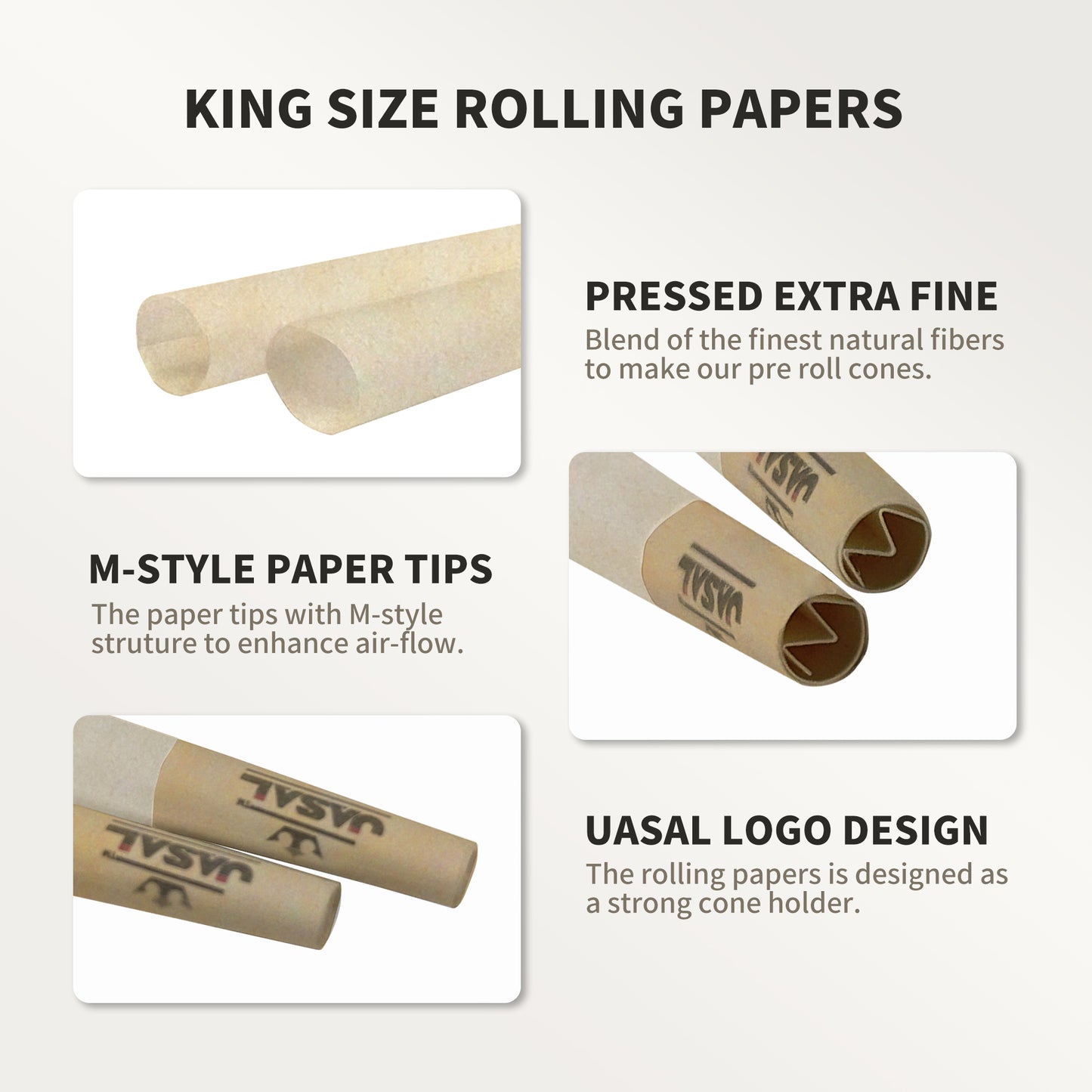 UASAL 100 Cone Classaic Kingsize Cones Smoking Rolled 108MM Rolling Paper with Tips & Packing Tubes Included